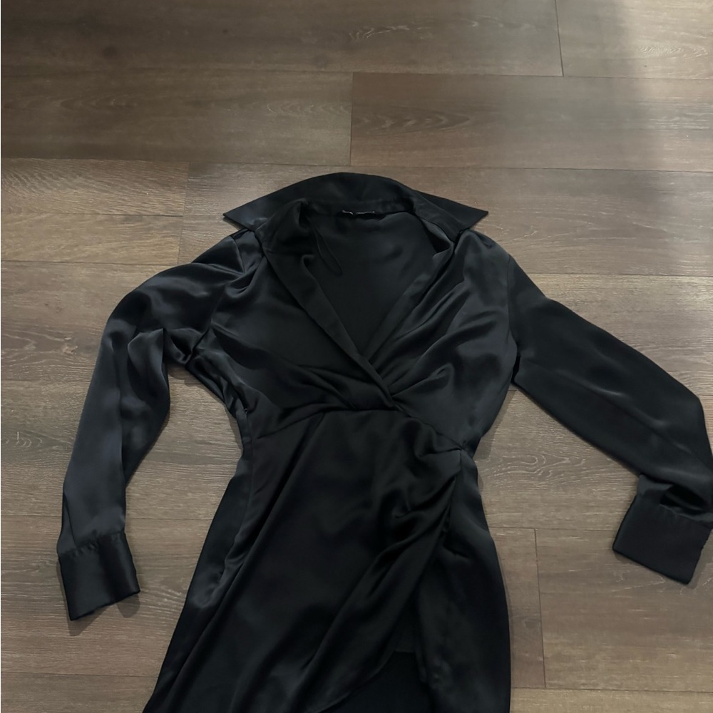 Zara Black Long Sleeve Satin Dress